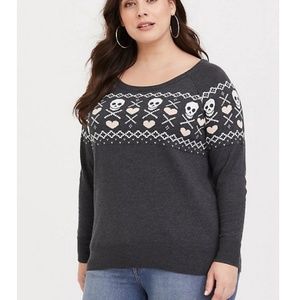 NWT Torrid Grey Fair Isle Sweater Skulls Size 1x